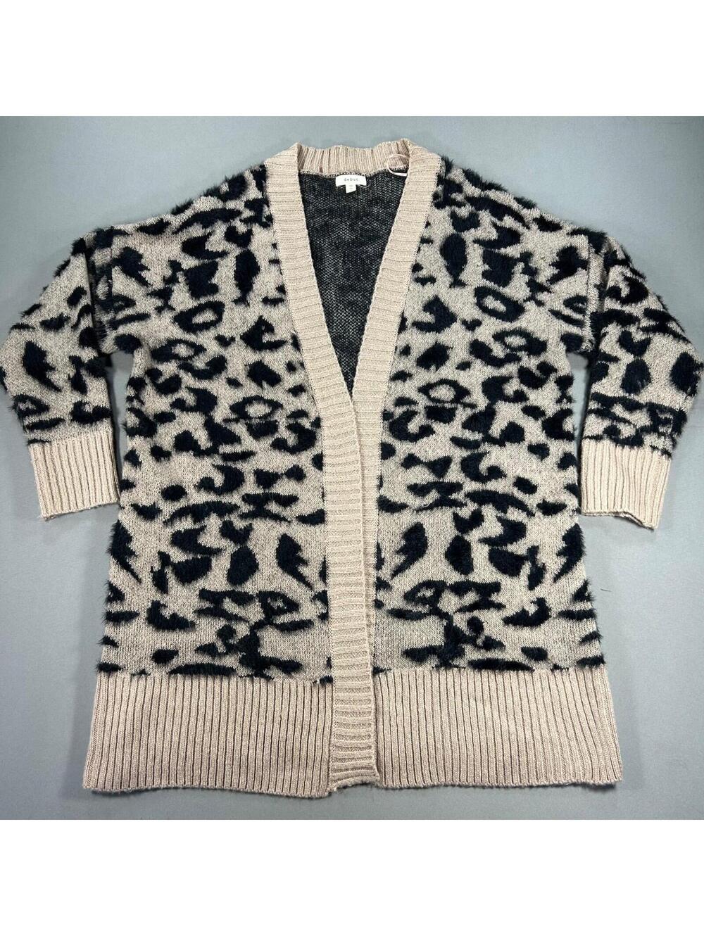 Debut knit cardigan open front long sleeve Leopard Print Size Large